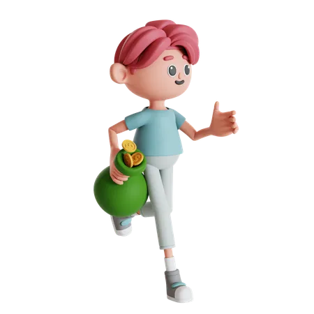 Man Holding Money Bag  3D Illustration