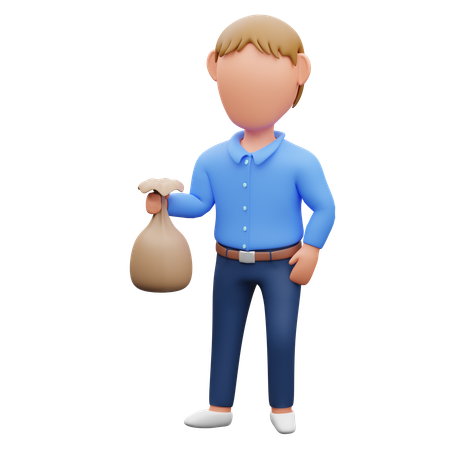 Man Holding Money Sack  3D Illustration