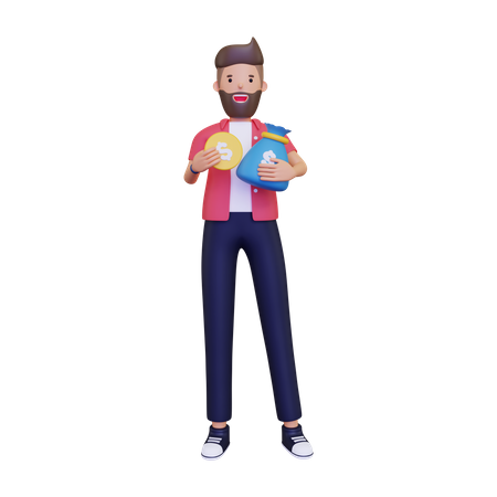 Man holding moneybag  3D Icon