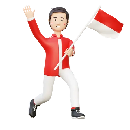 Man Holding Flag Of Indonesia Independence Day 3 D Cartoon Illustration 3D Illustration