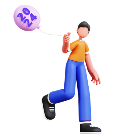 Man Holding New Year Balloon  3D Illustration
