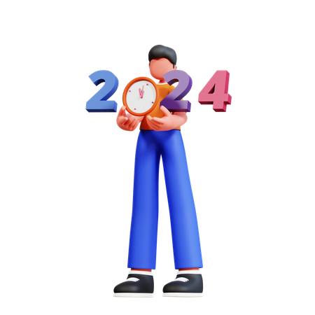 Man Holding New Year Clock  3D Illustration