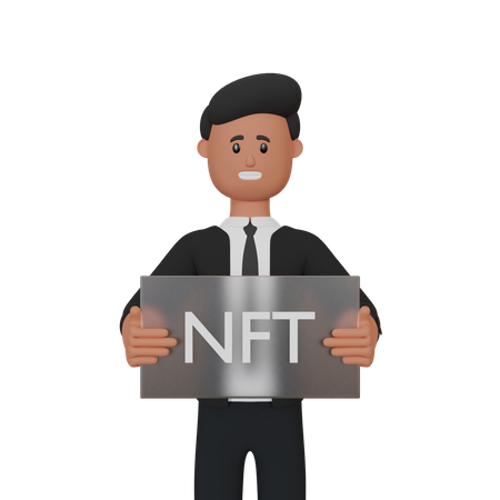 Man holding nft board  3D Illustration