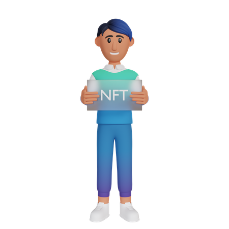 Man Holding Nft Board  3D Illustration