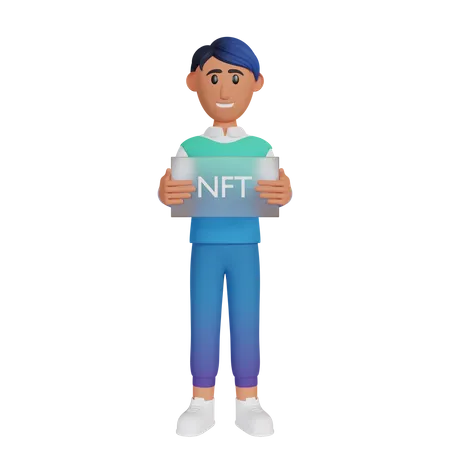 Man Holding Nft Board  3D Illustration