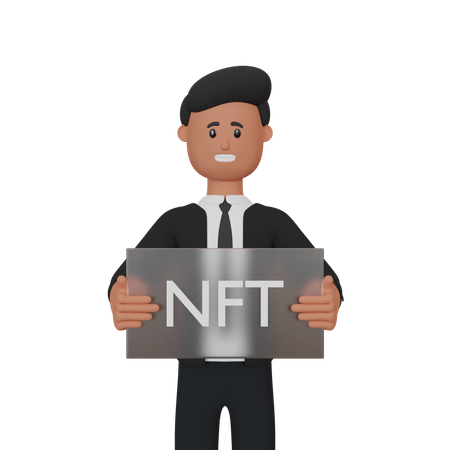Man holding nft board 3D Illustration