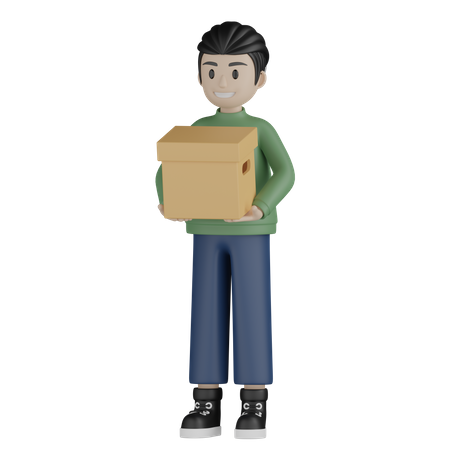 Man holding parcel in hand 3D Illustration