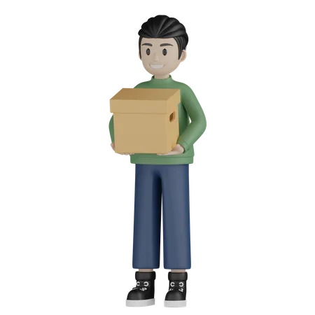 Man holding parcel in hand 3D Illustration