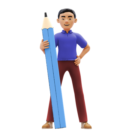 Man holding pencil  3D Illustration