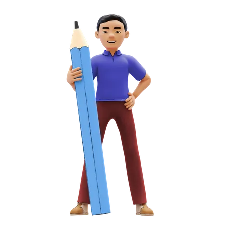 Man holding pencil  3D Illustration