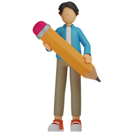 Man Holding Pencil  3D Illustration