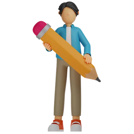 Man Holding Pencil  3D Illustration