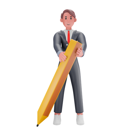 Man holding pencil  3D Illustration