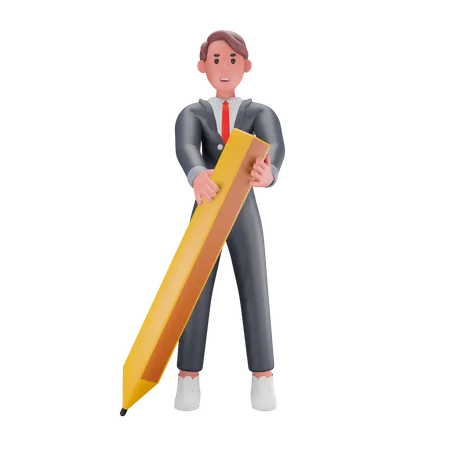 Man holding pencil  3D Illustration