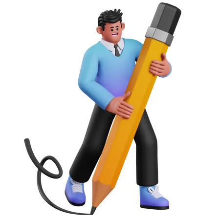 Man Holding Pencil  3D Illustration