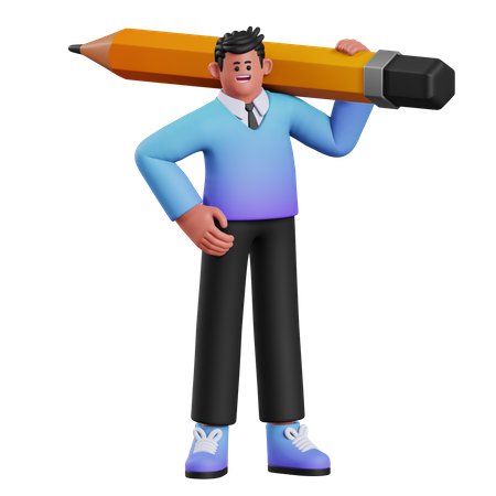 Man Holding Pencil 3D Illustration