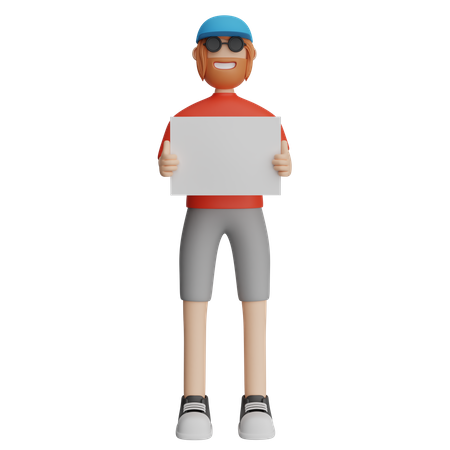 Man Holding Placard  3D Illustration