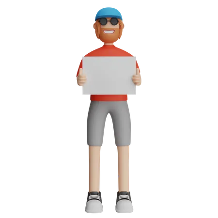 Man Holding Placard  3D Illustration