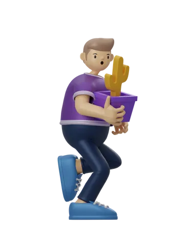 Man holding plant 3D Illustration
