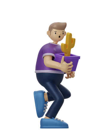 Man holding plant  3D Illustration