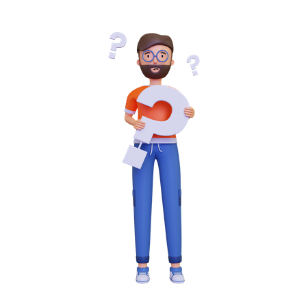Man Holding Question mark 3D Illustration