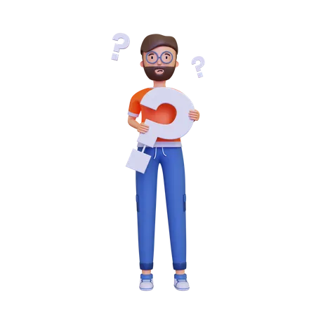 Man Holding Question mark 3D Illustration