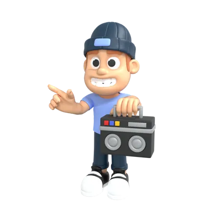 Man holding radio  3D Illustration