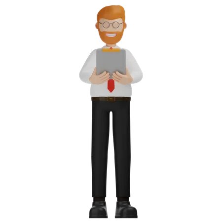 Man Holding Report Paper  3D Illustration