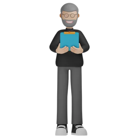 Man Holding Report Paper  3D Illustration