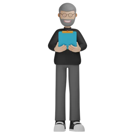 3 D Character Man Holding Report Paper 3D Illustration