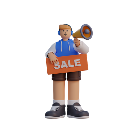 Man Holding Sale Sign  3D Illustration