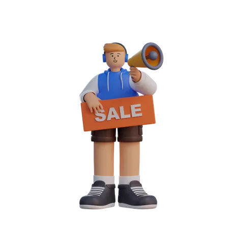 Man Holding Sale Sign  3D Illustration