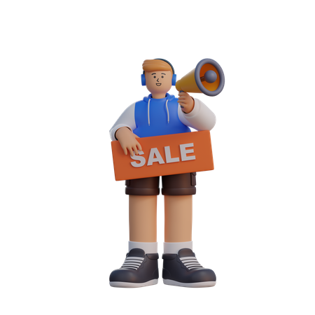 Man Holding Sale Sign 3D Illustration