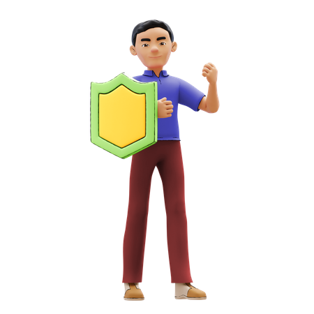 Man holding shield  3D Illustration