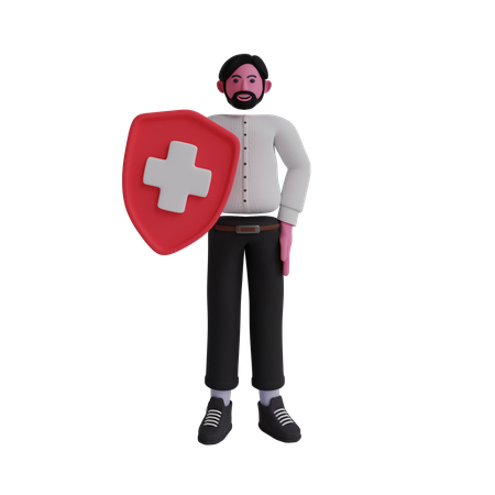 Man holding shield  3D Illustration