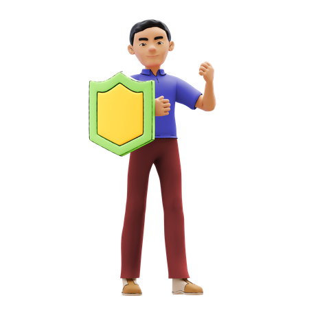 Man holding shield 3D Illustration