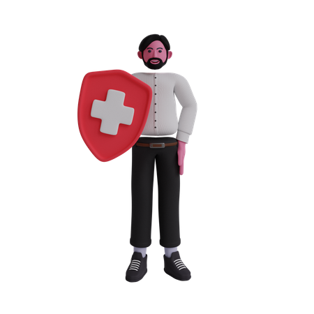 Man holding shield 3D Illustration