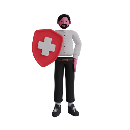 Man holding shield  3D Illustration