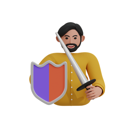 Man holding shield and sword  3D Icon