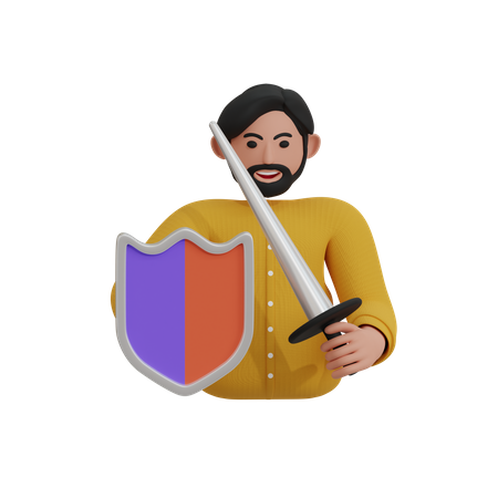 Man holding shield and sword  3D Icon