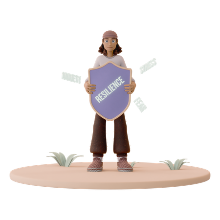 Man Holding Shield of Resilience  3D Icon