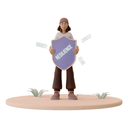 Man Holding Shield of Resilience  3D Icon