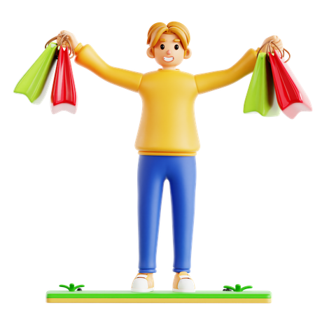 Man Holding Shopping Bags  3D Icon
