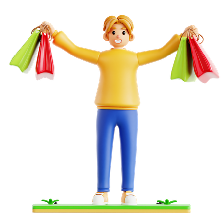 Man Holding Shopping Bags  3D Icon