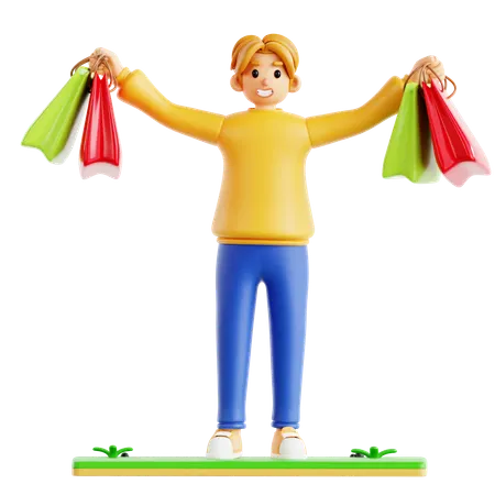 Man Holding Shopping Bags  3D Icon
