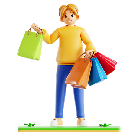 Man Holding Shopping Bags  3D Icon