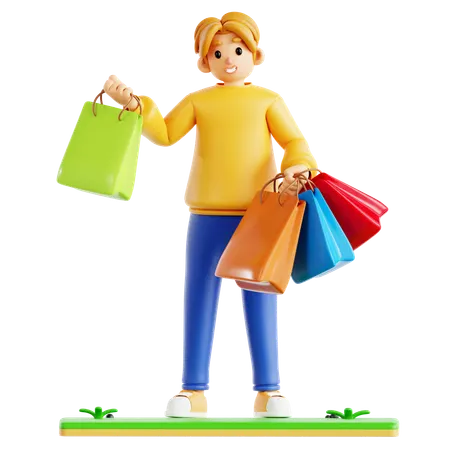 Man Holding Shopping Bags  3D Icon
