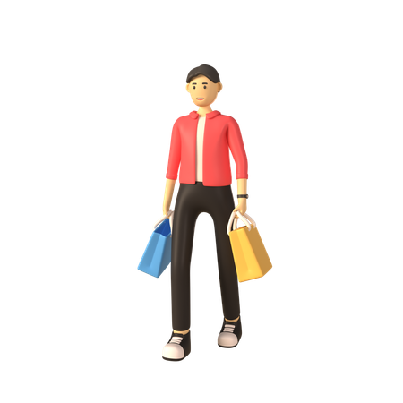 Man Holding Shopping Bags  3D Illustration