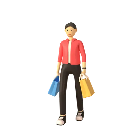 Man Holding Shopping Bags  3D Illustration