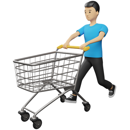 Man holding Shopping Trolley  3D Illustration